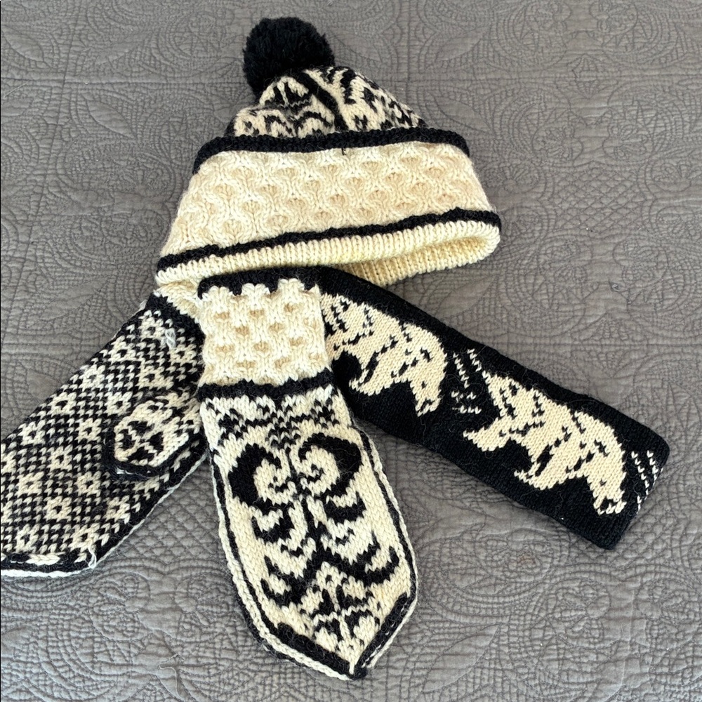Dale of Norway Black and Cream Knit Winter Hat Set